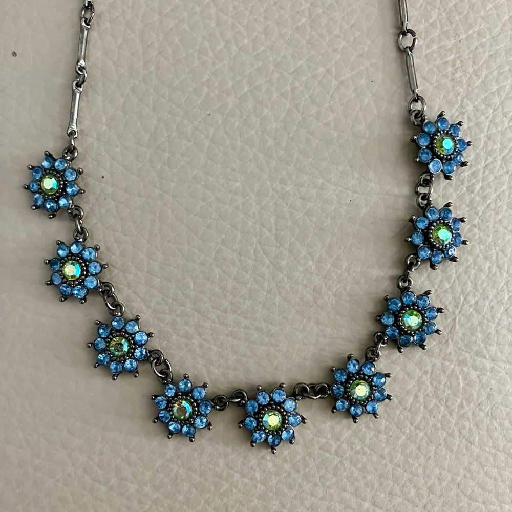 Blue Crystal Floral Necklace
